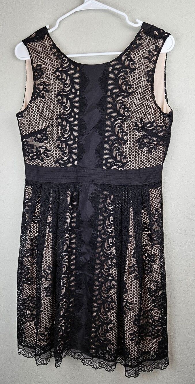 Mi A Mi Women's Large Black Lace Overlay Dress V Back Lined